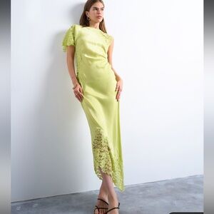 ASOS Lime Green Lace-Trim One-Shoulder Maxi Dress